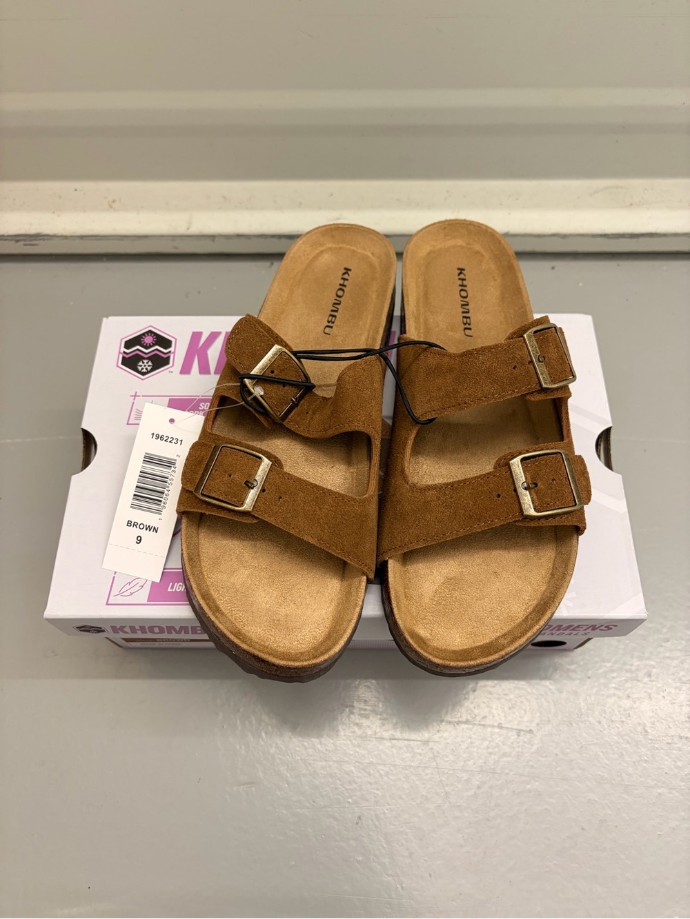 Khombu Ashville Brown Suede Double Buckle Slide Sandals Women's Size 9 NEW